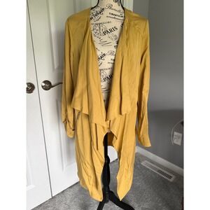Eliane Rose Mustard Yellow Tencel Open Front Waterfall Trench Coat Jacket Medium